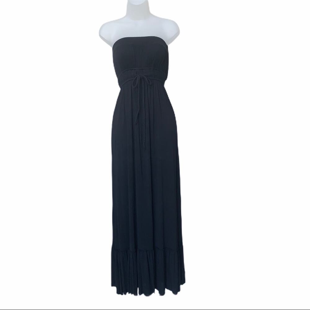 IRIS BASIC Women's Black Strapless Maxi Dress Rope Drawstring Waist